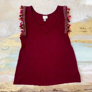 SOLD - Maroon Pom-Pom Tank